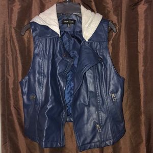 Faux leather with hoodie jacket